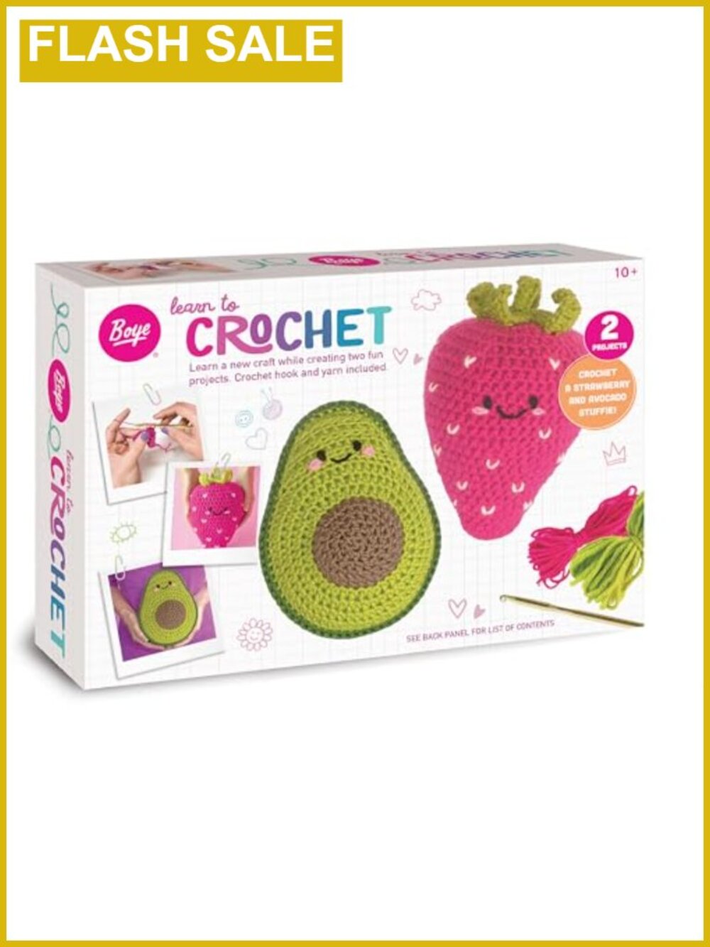 Beginner Crochet Kit 2 Stuffies Avocado Strawberry 15 Pieces